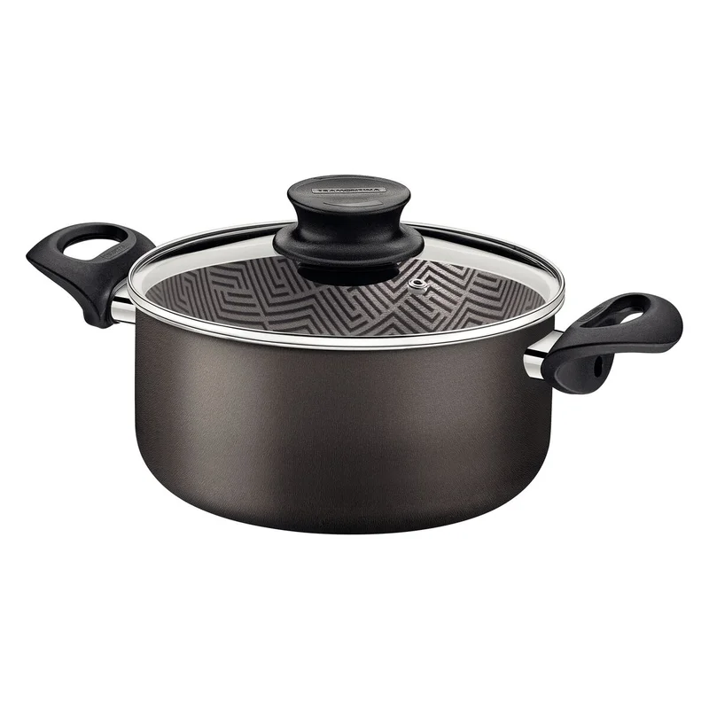 ترامونتينا Tramontina Paris Aluminum Casserole with Interior and Exterior Starflon Max Lead Nonstick Coating with a Glass Lid, 28 cm 8 L